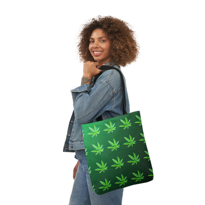 Green Leaf Marijuana Pot Weed Leaf 420 Polyester Canvas Tote Bag (AOP)