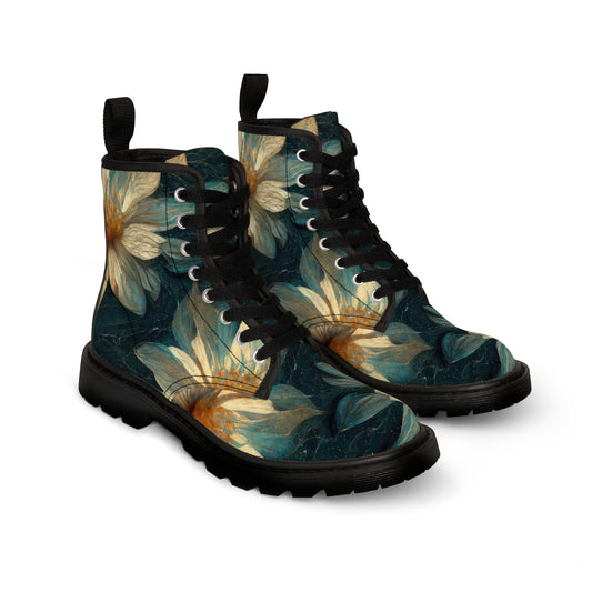 Bold And Beautiful White, Grey And Blue Floral Style 3 Men's Canvas Boots