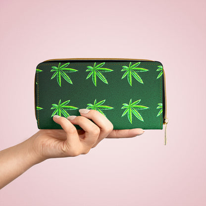 Green Leaf Marijuana Pot Weed Leaf 420 Zipper Wallet