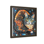 "Bold Mosaic Cat", Framed Mosaic Cat Art Print — Colorful Modern Wall Canvas