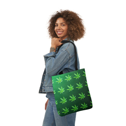 Green Leaf Marijuana Pot Weed Leaf 420 Polyester Canvas Tote Bag (AOP)