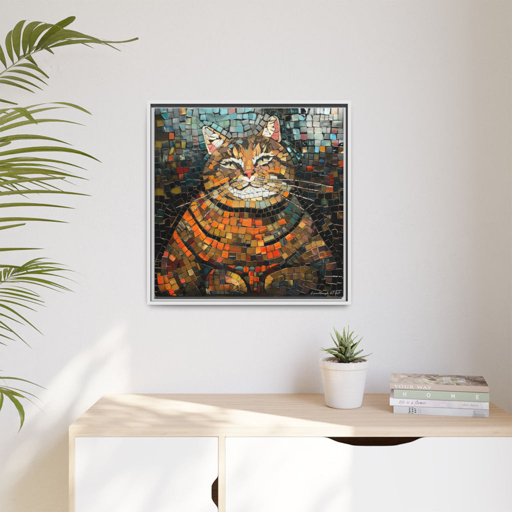 Mosaic Majesty: The Regal Cat, Framed Mosaic Cat Art Print — Colorful Modern Wall Canvas
