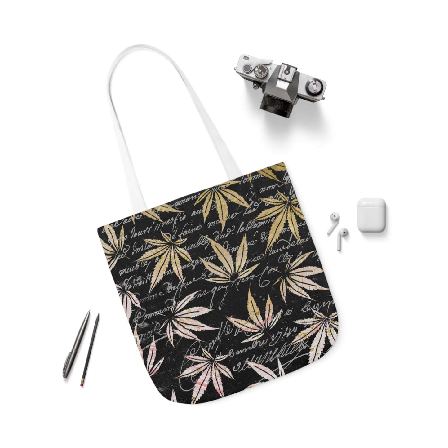 Gold And Black 420 Weed Marijuana Leaf Polyester Canvas Tote Bag (AOP)