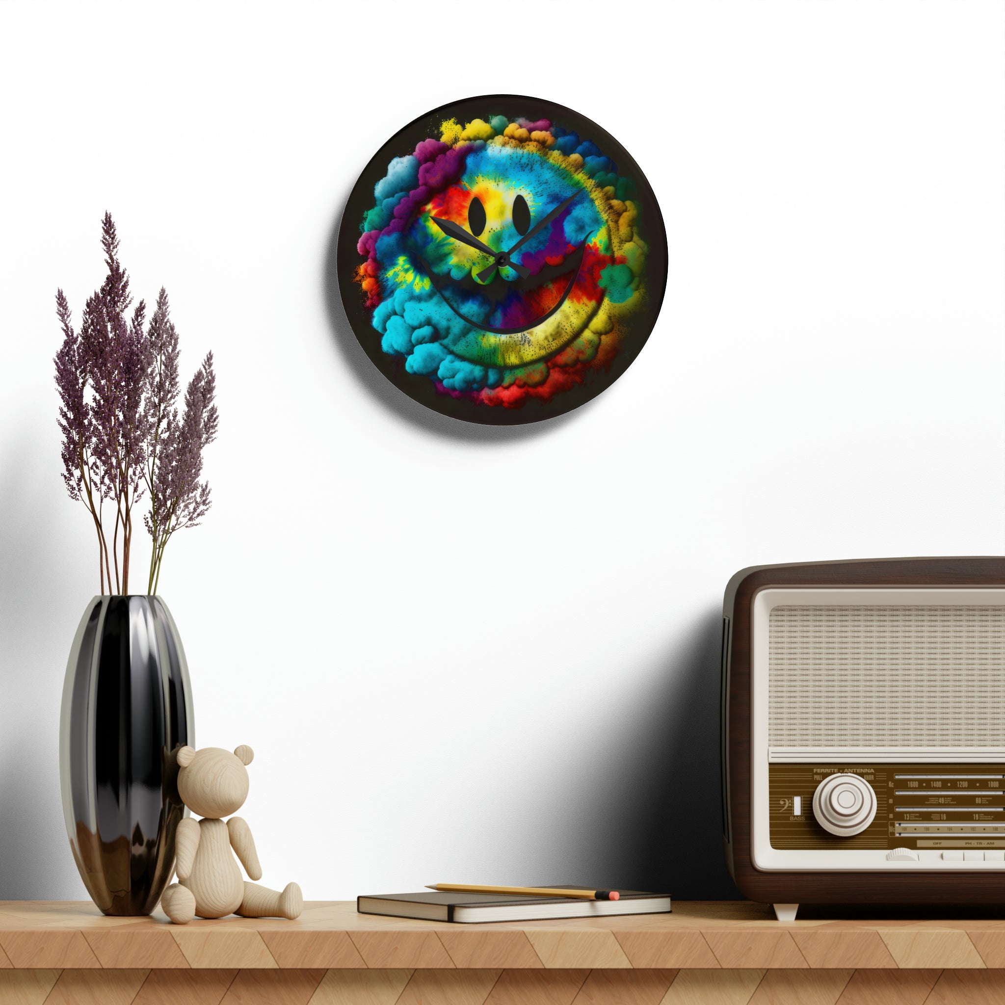 Happy Tie Dye Face Style 4 Wall Clock