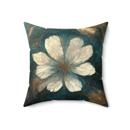 Bold And Beautiful White, Grey And Blue Floral Style 1 Spun Polyester Square Pillow