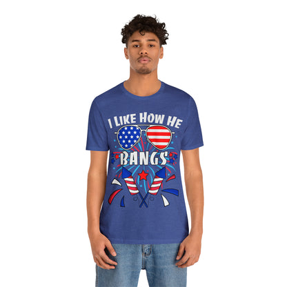 I Like How He Bangs American Flag, Fourth Of July 4th , American Flag Glasses Unisex Jersey Short Sleeve Tee