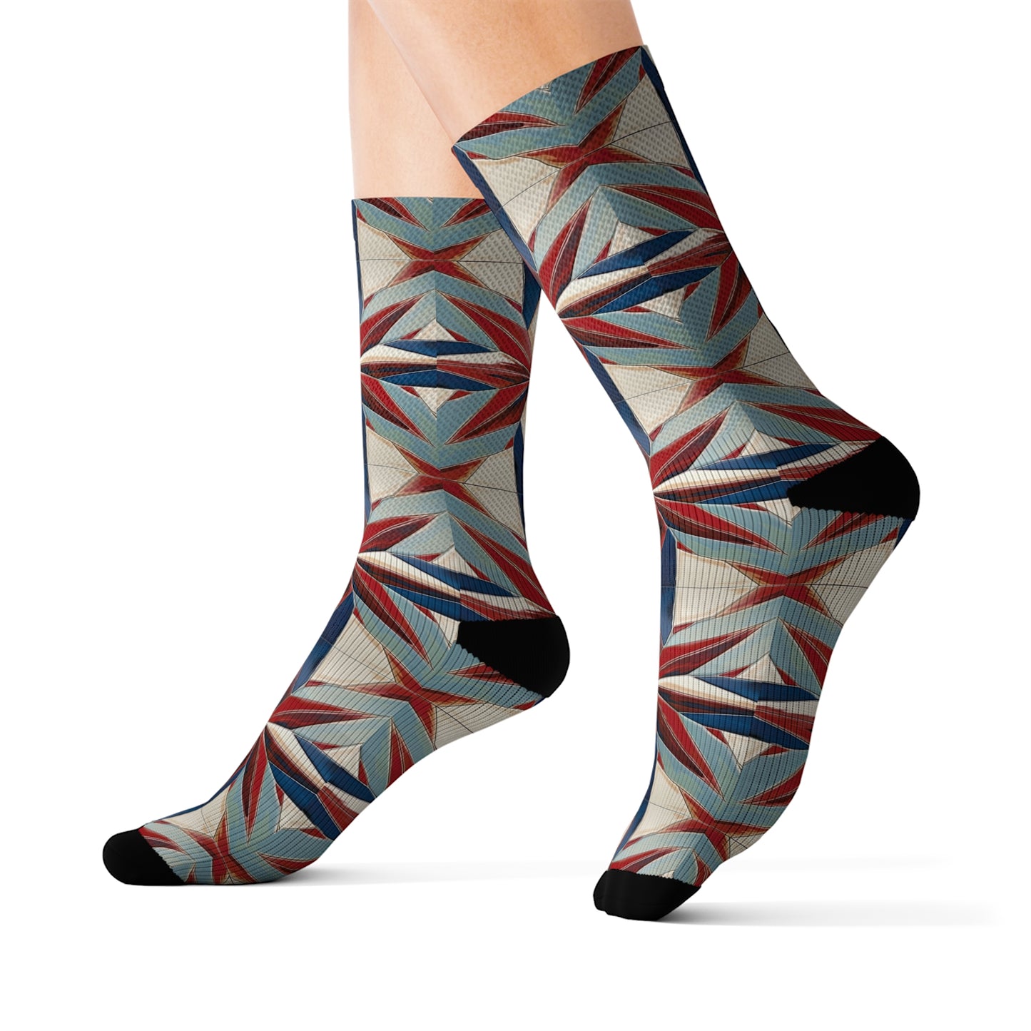 Beautiful Stars Abstract Star Style Red, White, And Blue Socks