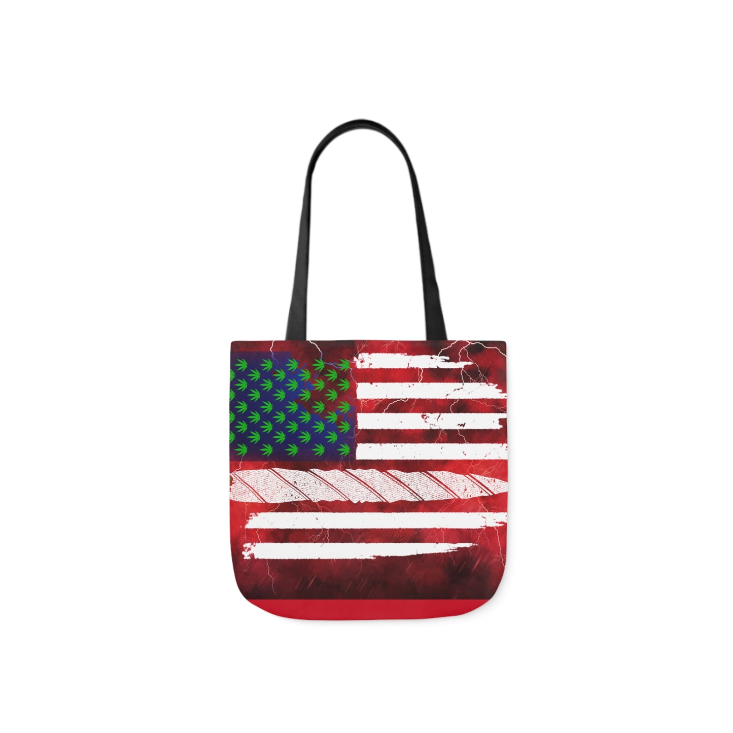 Flag Red, White And Blue Beautiful Red Background With Marijuana Pot Weed 420 Leaf Polyester Canvas Tote Bag (AOP)