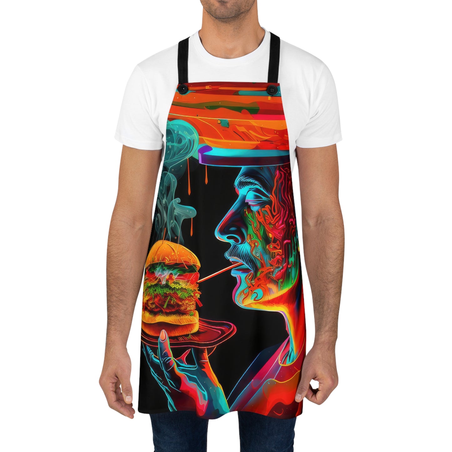 Colorful Hip Man Holding a burger Smoking Kitchen Barbecue Apron (AOP)