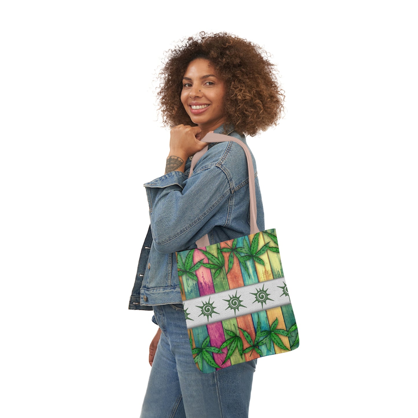 Beautiful Multicolored Pink Purple Blue 420 Weed Marijuana Leaf Polyester Canvas Tote Bag (AOP)