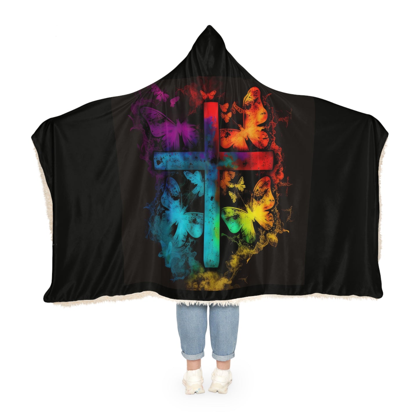 Bold And Beautiful Cross And Butterfly Abstract Style Three Snuggle Blanket