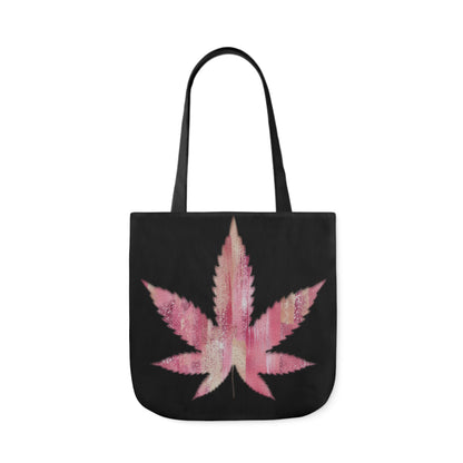 Sassy Single Pink Marijuana 420 Weed Leaf With Black Background Polyester Canvas Tote Bag (AOP)