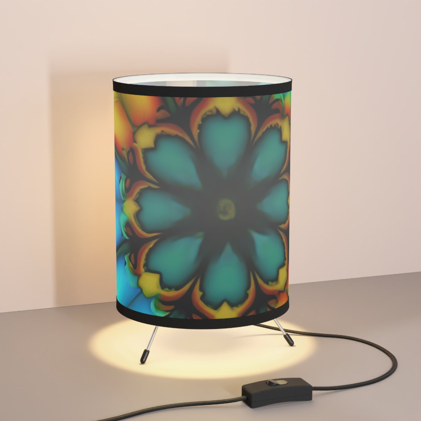 Bold And Beautiful Tie Dye B 3 Blue Yellow Tripod Lamp with High-Res Printed Shade, US\CA plug