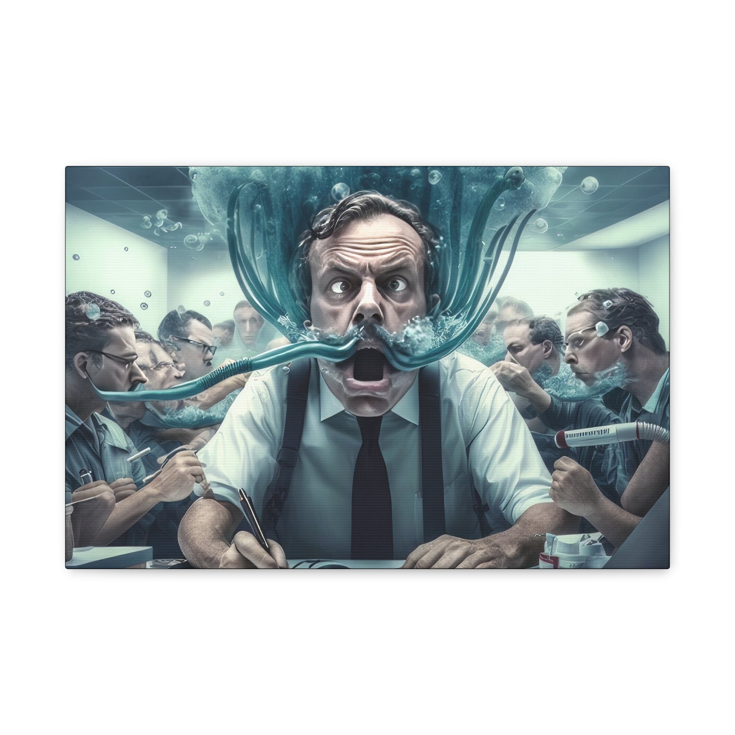 Head Under Water At The Office Under Corporate Stress And Pressure Canvas Gallery Wraps