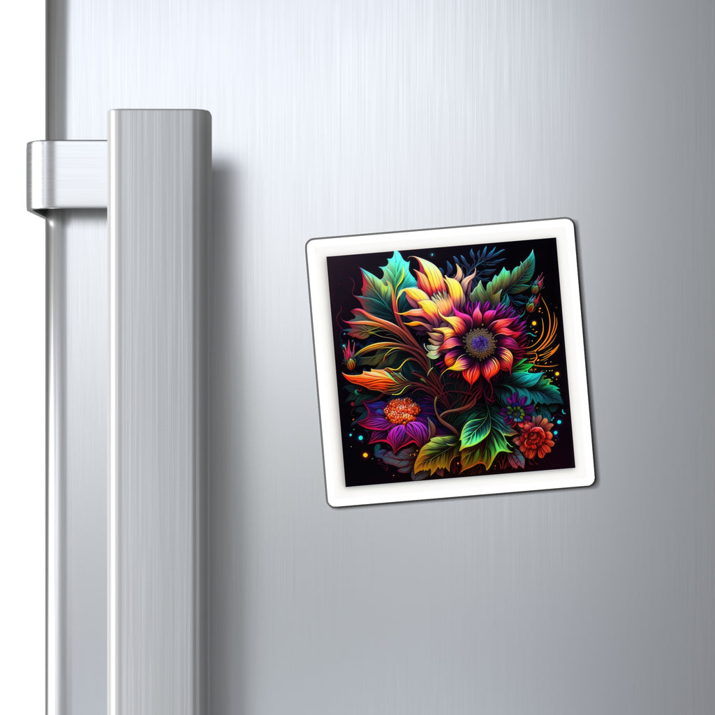 Beautiful Pink Purple Blue Assortment of Flowers Black Frame Magnets