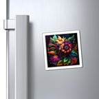 Beautiful Pink Purple Blue Assortment of Flowers Black Frame Magnets