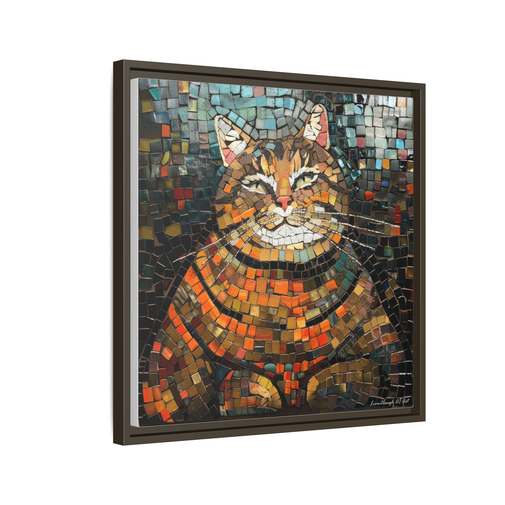 Mosaic Majesty: The Regal Cat, Framed Mosaic Cat Art Print — Colorful Modern Wall Canvas