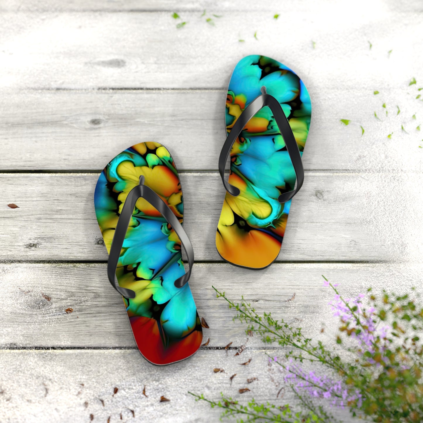 Bold And Beautiful Tie Dye B 3 Blue Yellow Flip Flops