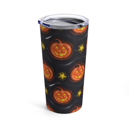 Orange Halloween Pumpkins With Yellow Stars With Black Background 3-D Puffy Halloween by  Mulew Art Tumbler 20oz
