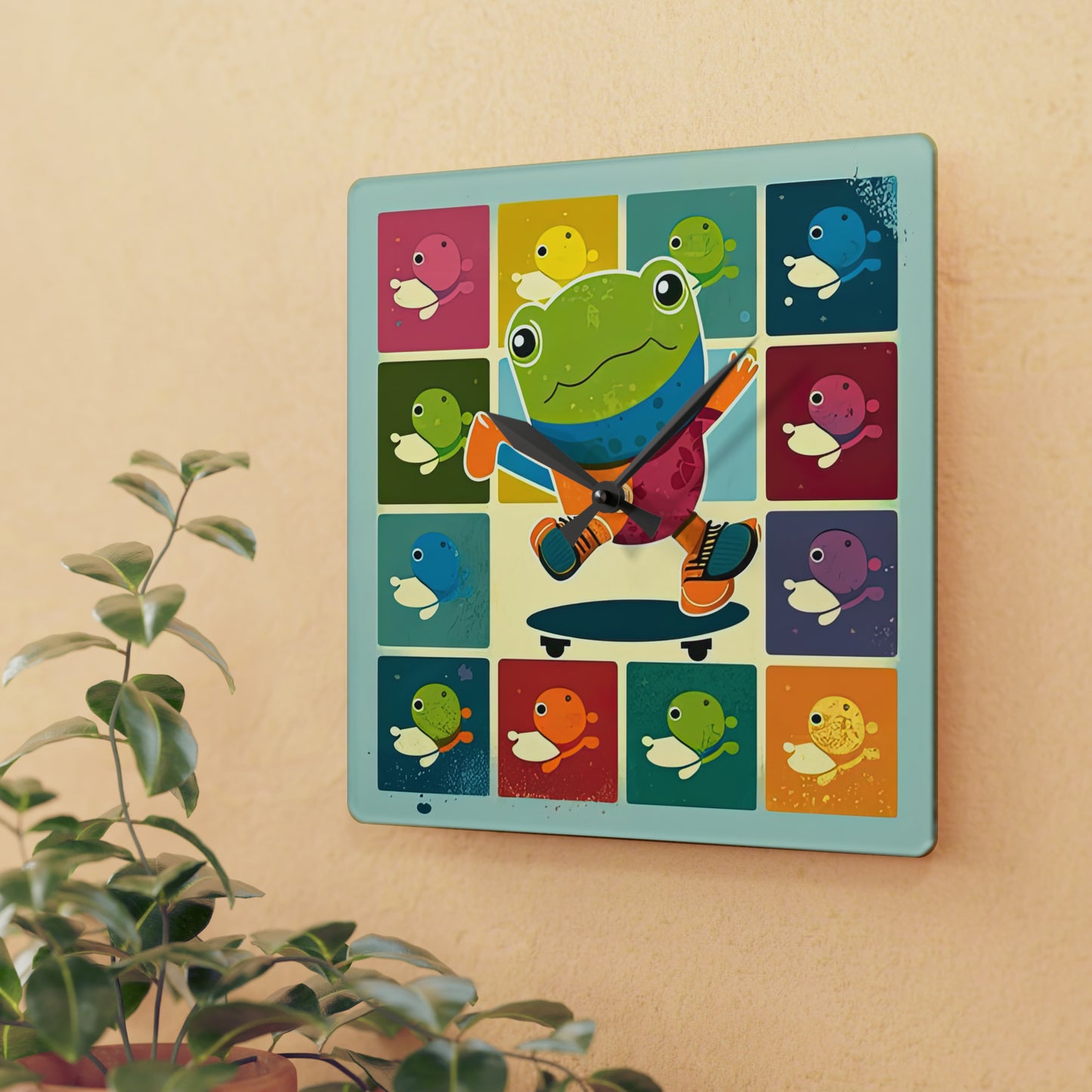 Hip Hip Hop Skating Boarding Cool Frog With Back Ground Frog Collage Style 1 Wall Clock