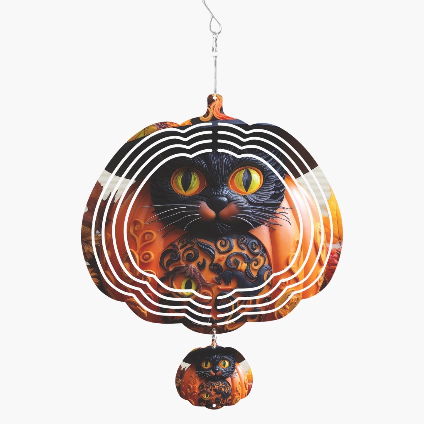 Halloween Cat in a  Pumpkin Shaped Wind Spinner