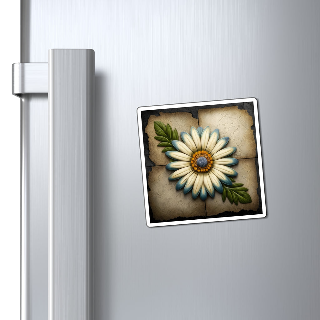 Beautiful Blue Edged White Flower with Yellow Center Magnets