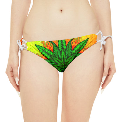 Beautifully Designed Orange, Yellow And Green Marijuana Leaf Strappy Bikini Set (AOP)