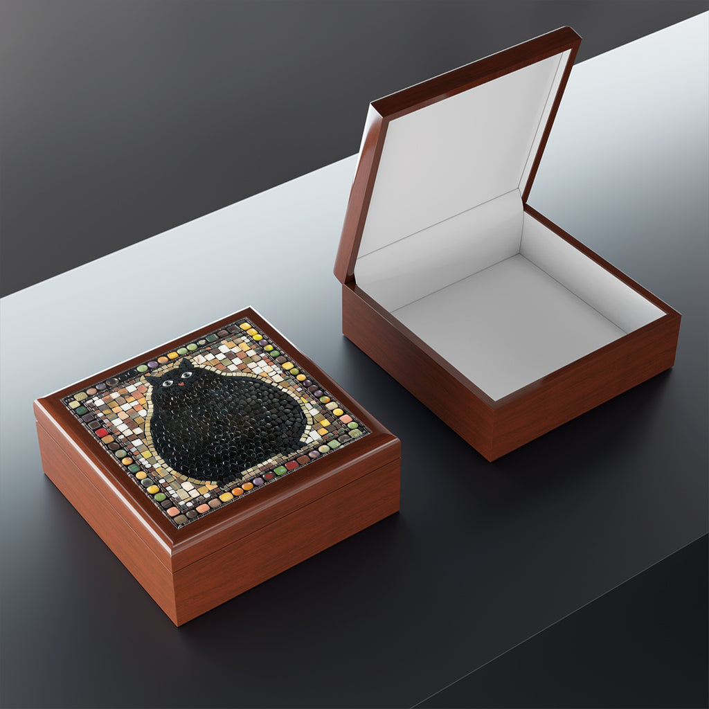 "Playful Black Cat Mosaic", Jewelry- Stash- Collection Box