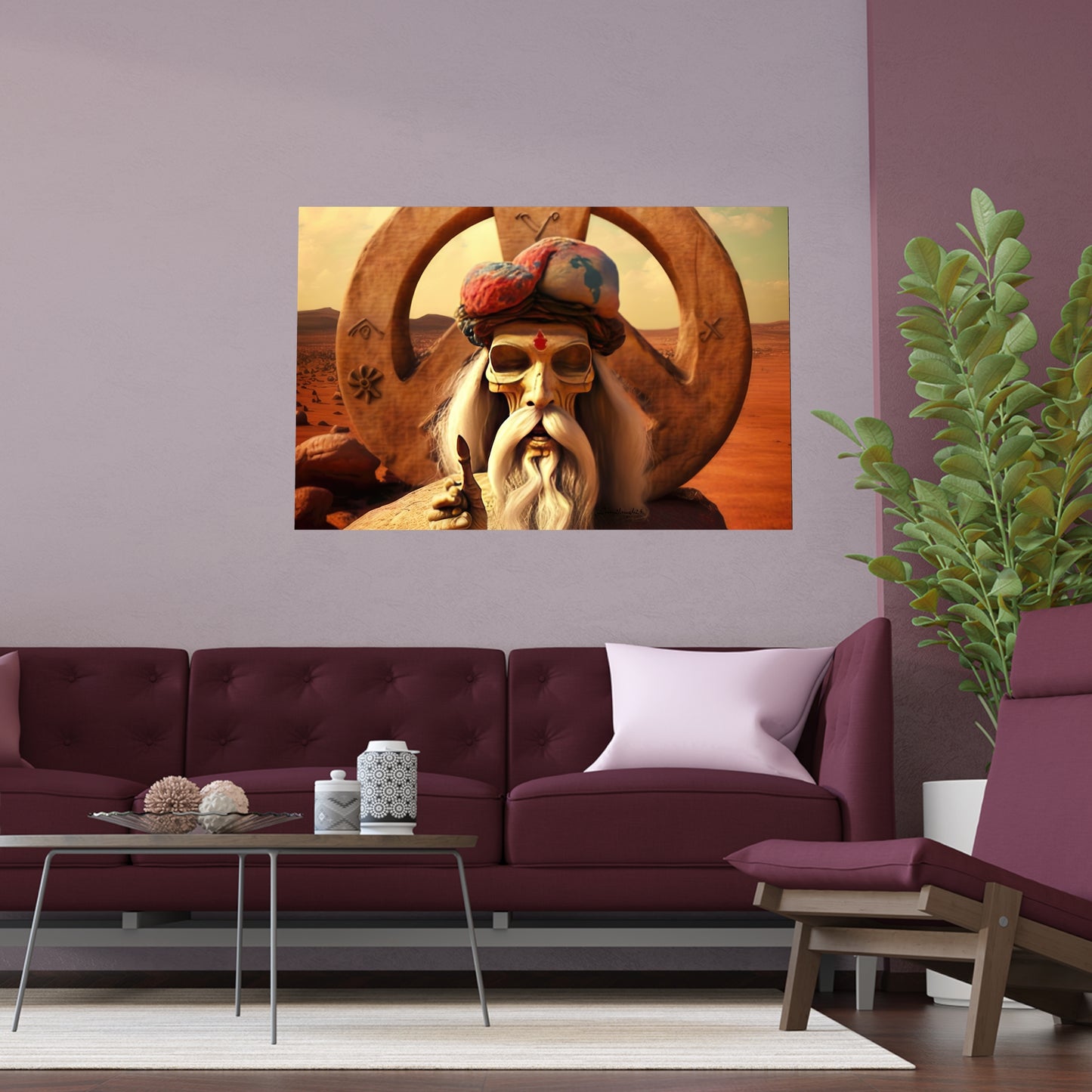 Wise Man In Dessert With Beard And Peace Sign Indoor and Outdoor Silk Posters