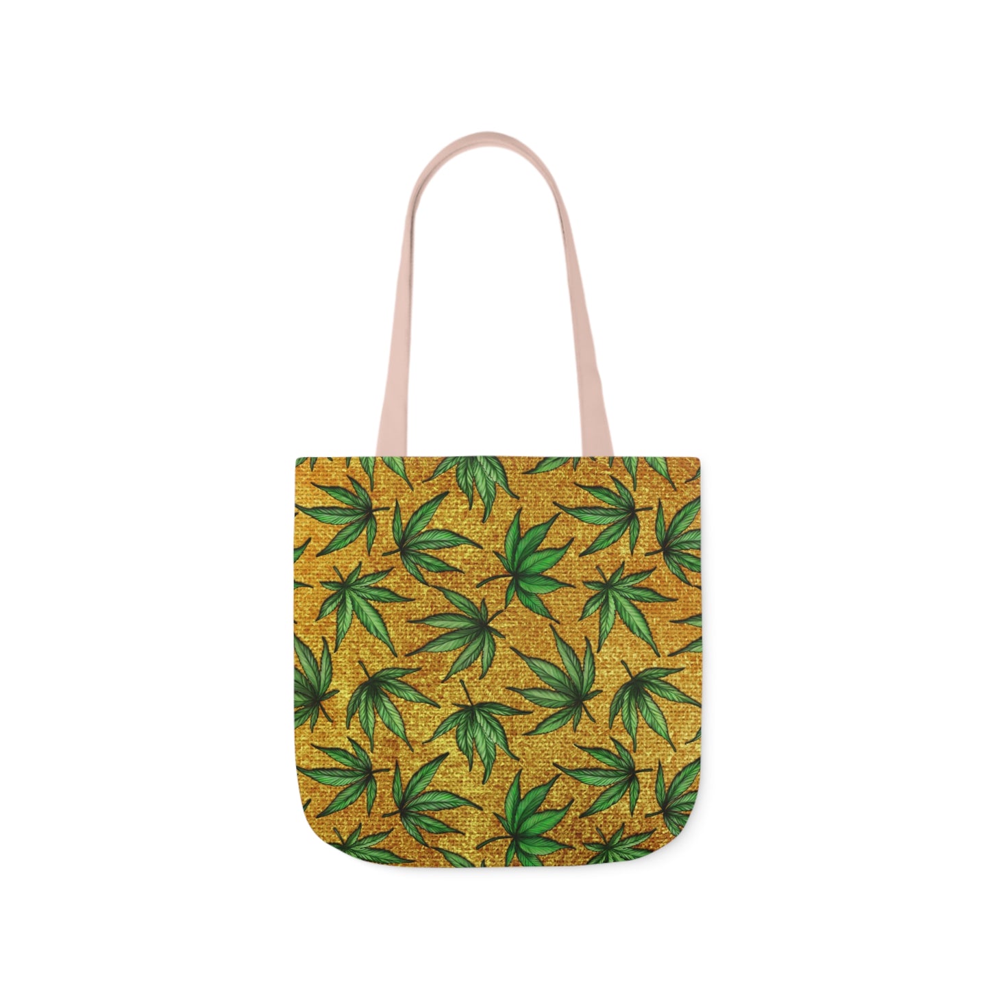 Gold And Green Marijuana Pot Weed Leaf With Gold Background 420 Polyester Canvas Tote Bag (AOP)