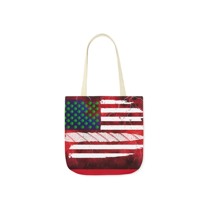 Flag Red, White And Blue Beautiful Red Background With Marijuana Pot Weed 420 Leaf Polyester Canvas Tote Bag (AOP)