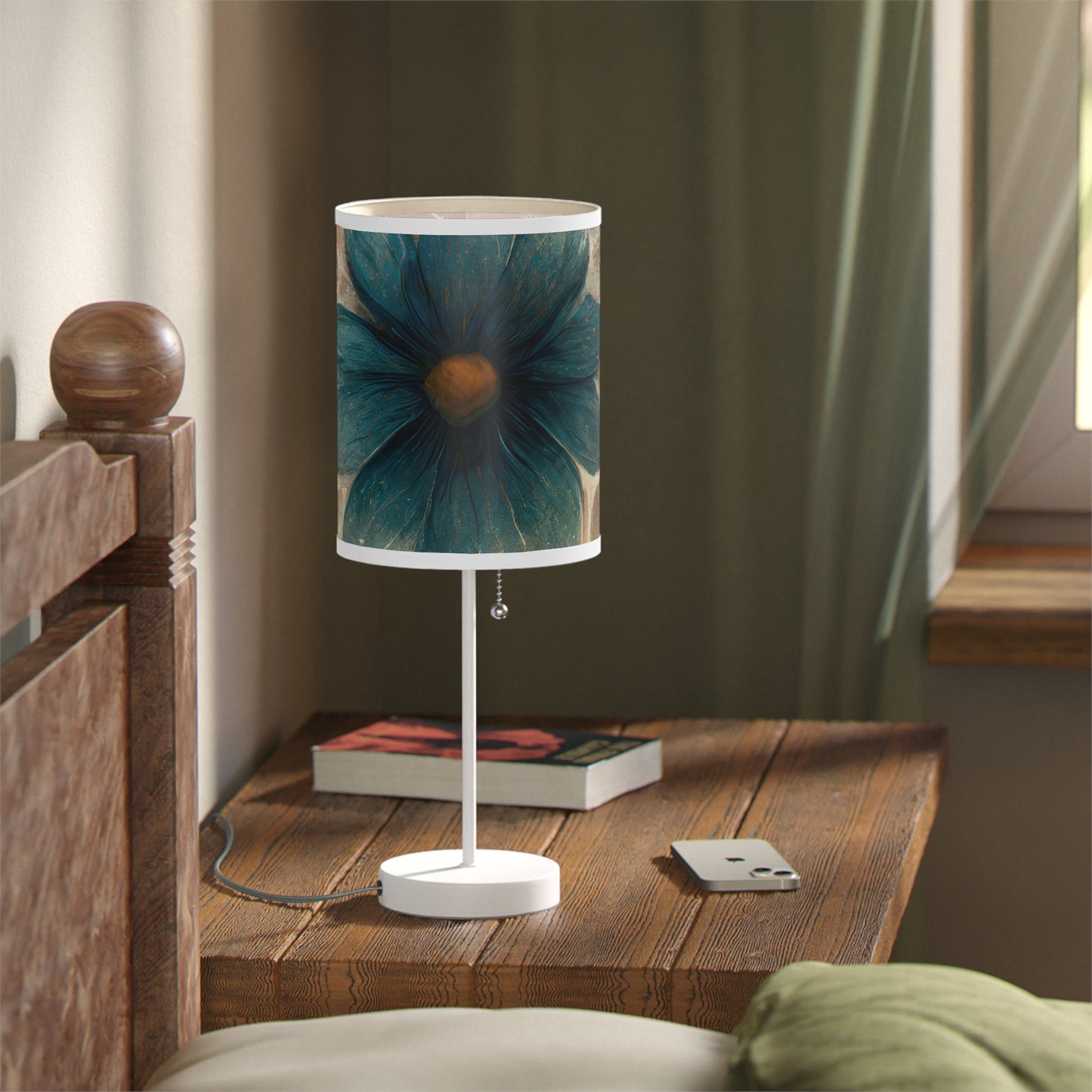 Bold And Beautiful White, Grey And Blue Floral Style 2 Lamp on a Stand, US|CA plug