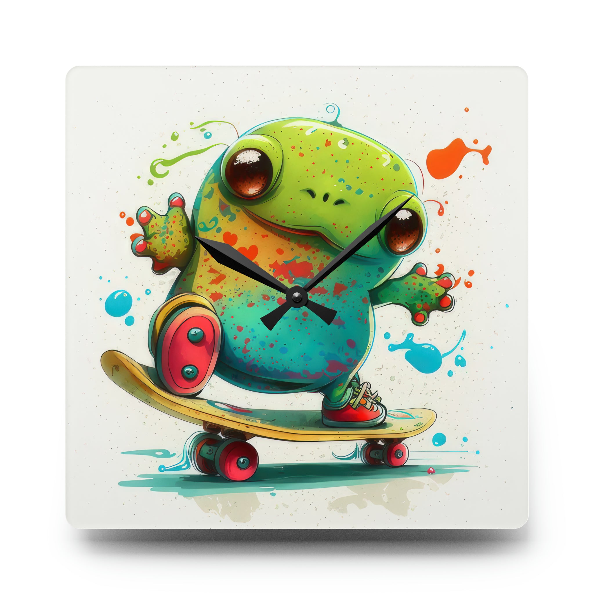 Tie Dye Cool Frog On Skate Board Wall Clock