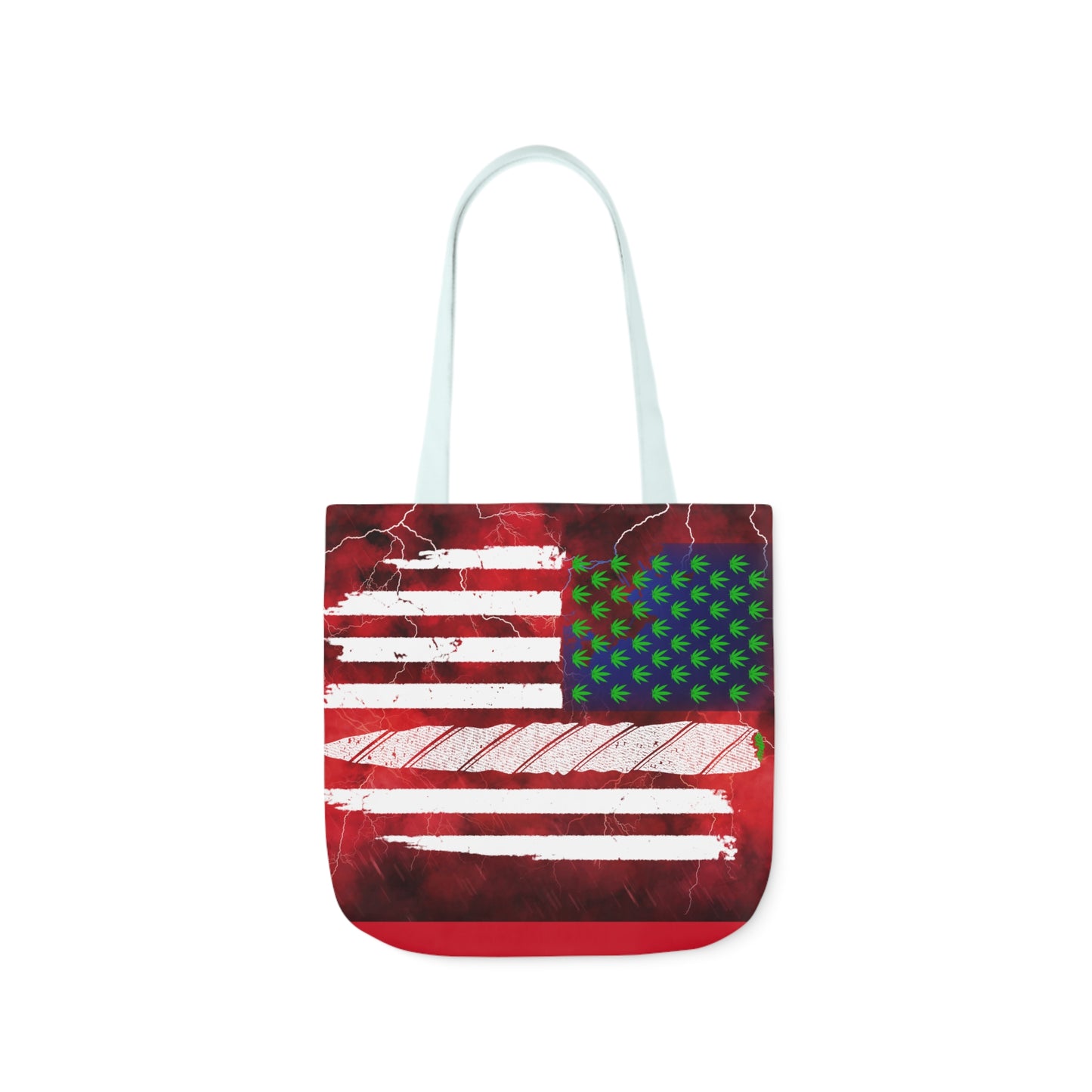 Flag Red, White And Blue Beautiful Red Background With Marijuana Pot Weed 420 Leaf Polyester Canvas Tote Bag (AOP)