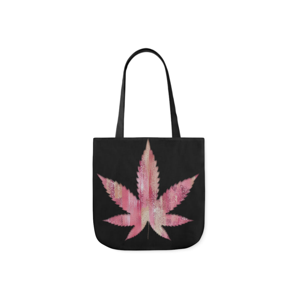 Sassy Single Pink Marijuana 420 Weed Leaf With Black Background Polyester Canvas Tote Bag (AOP)