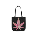 Sassy Single Pink Marijuana 420 Weed Leaf With Black Background Polyester Canvas Tote Bag (AOP)