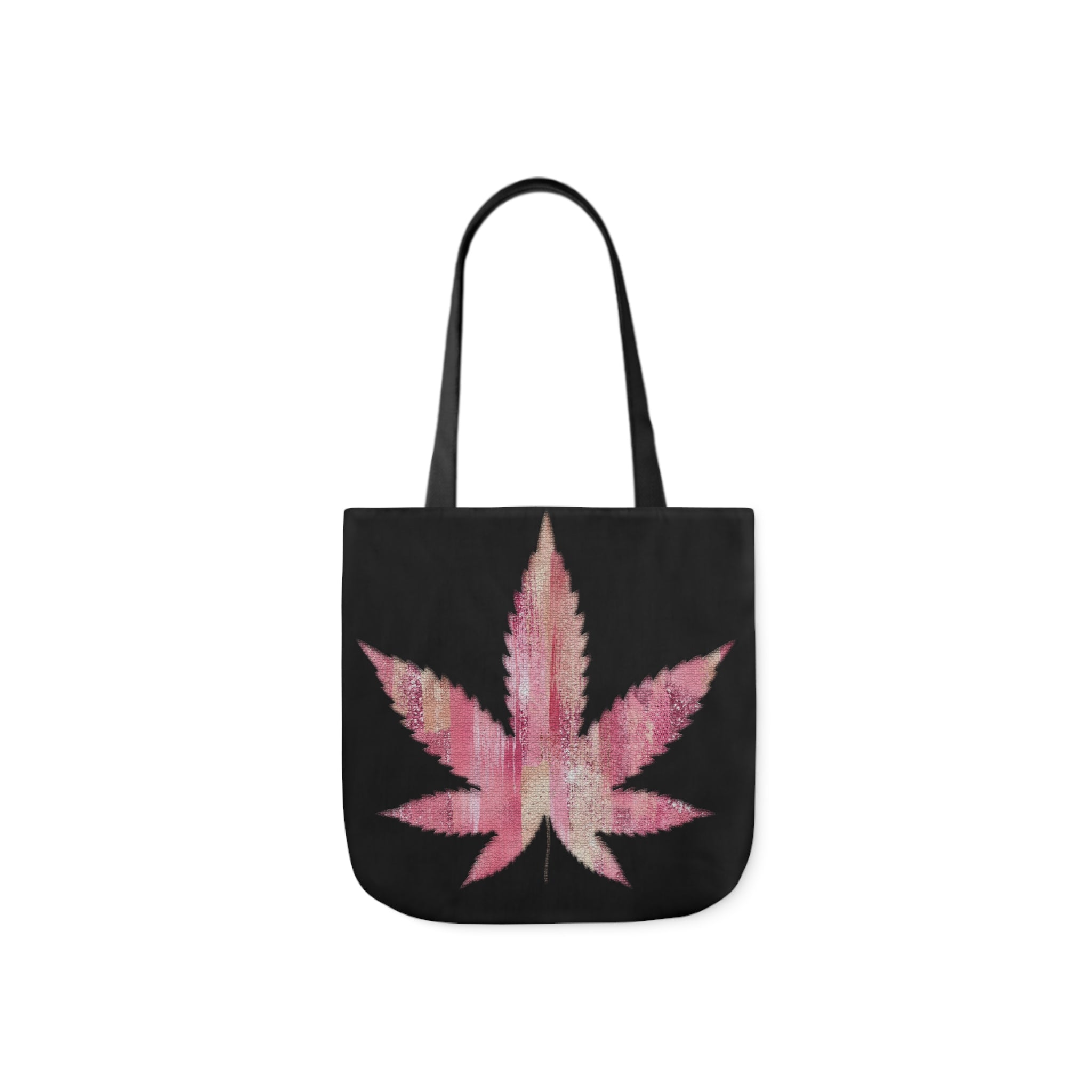 Sassy Single Pink Marijuana 420 Weed Leaf With Black Background Polyester Canvas Tote Bag (AOP)