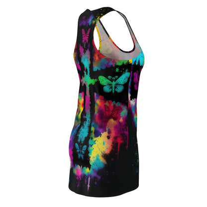 Bold And Beautiful Tie Dye Cross And Butterflies Style Two Women's Cut & Sew Racerback Dress (AOP)