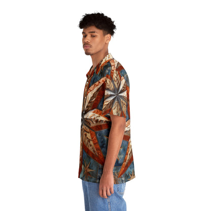 Beautiful Stars Abstract Star Style Orange, White And Blue Men's Hawaiian Shirt (AOP)