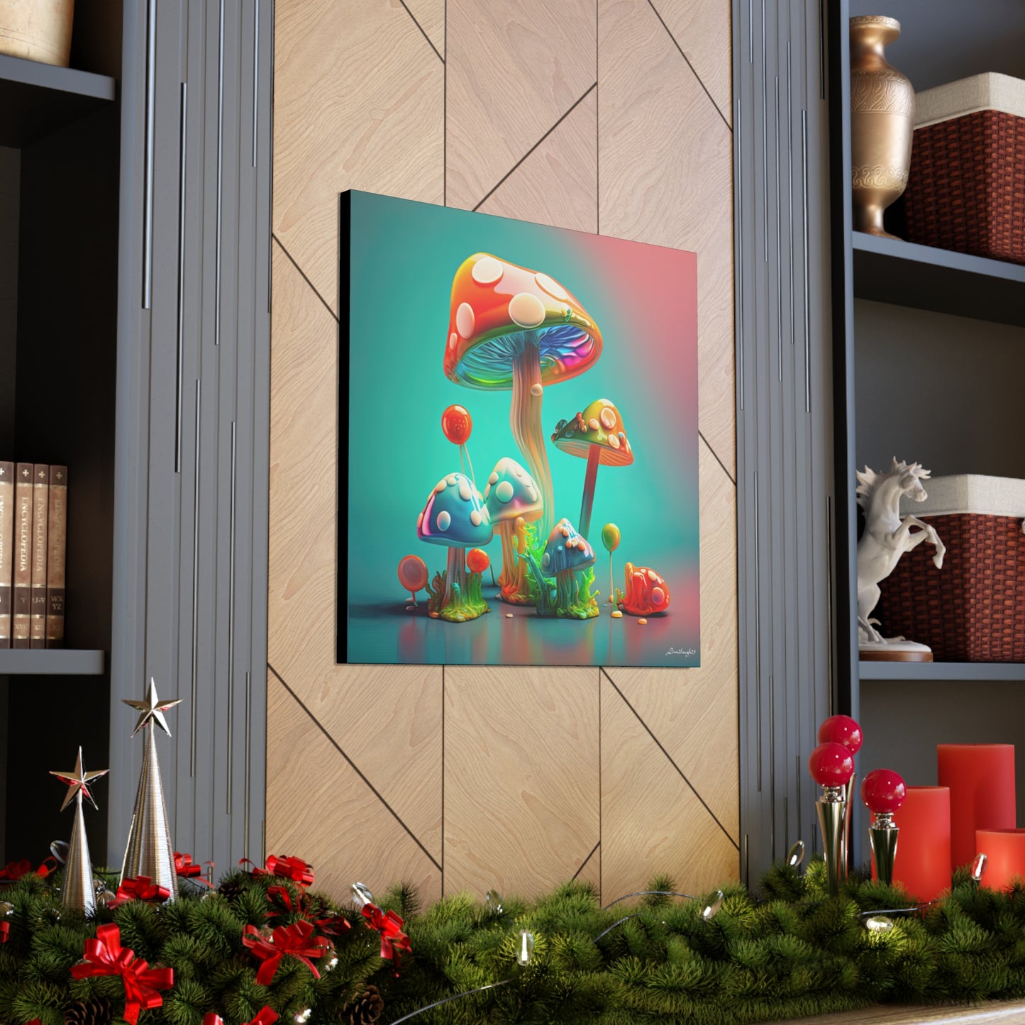 Beautiful Mushroom Luminating Colorful Bliss 3 Canvas Gallery Wraps