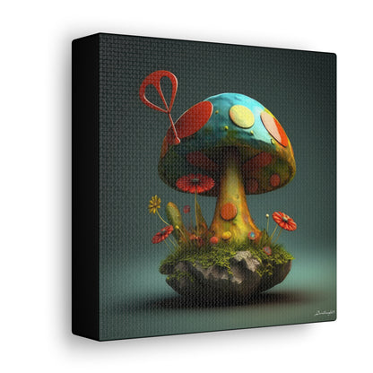 Sassy Colorful Blue Mushroom With Flowers Canvas Gallery Wraps