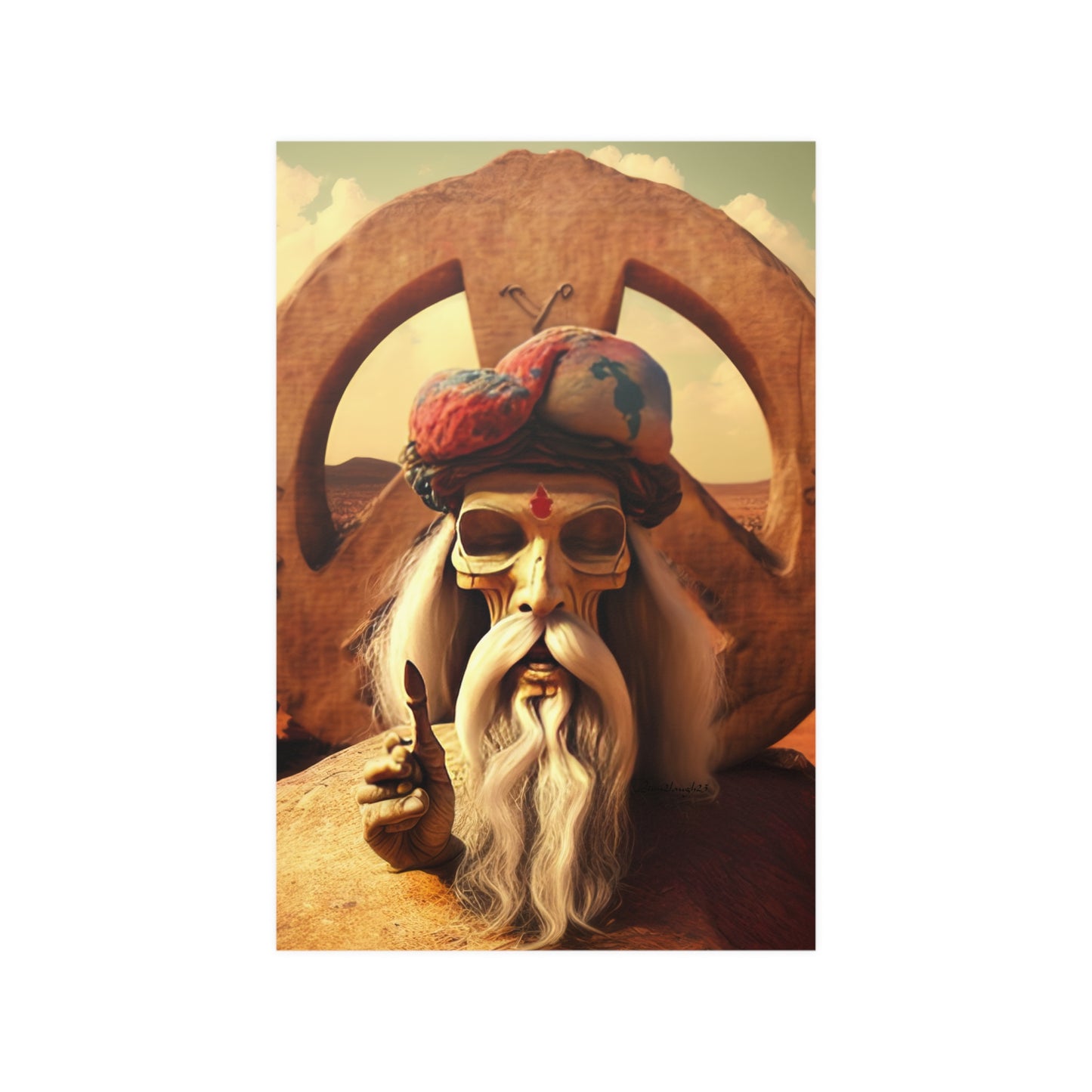 Wise Man In Dessert With Beard And Peace Sign Satin Posters (210gsm)