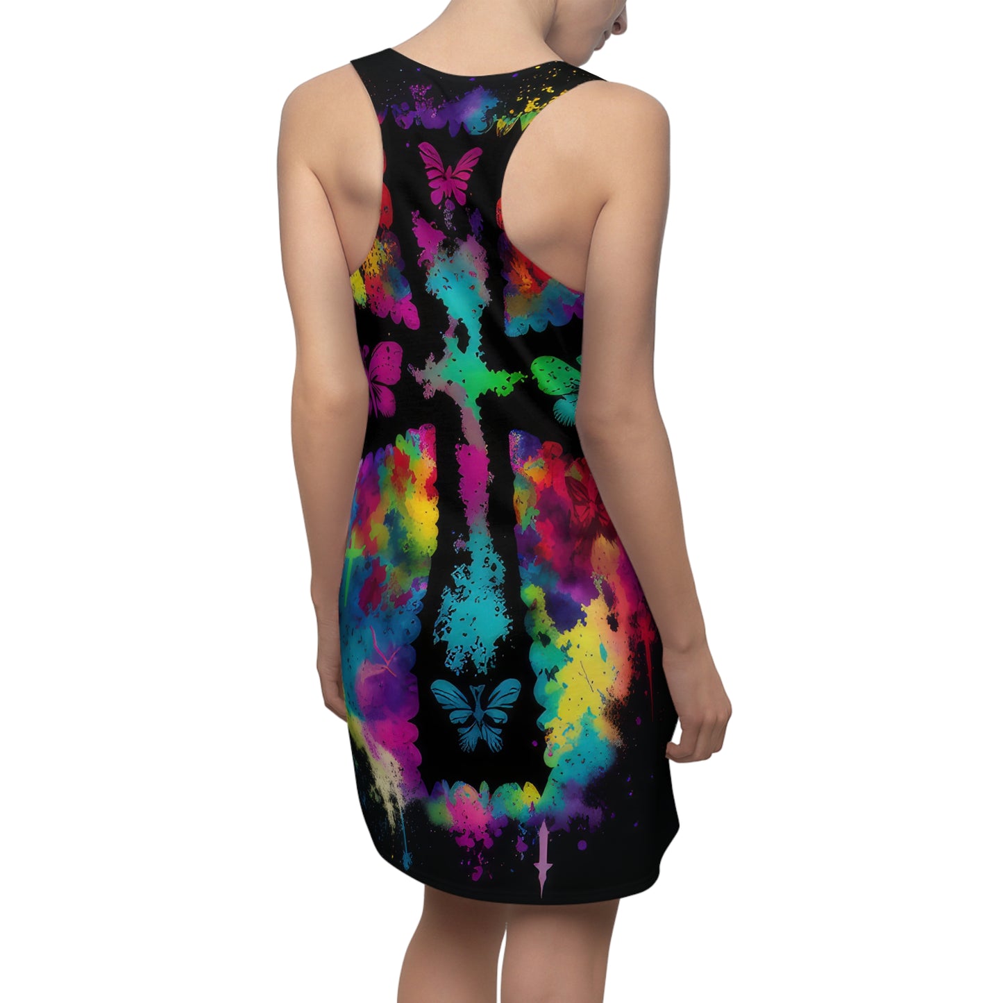 Bold And Beautiful Tie Dye Cross And Butterflies Style Two Women's Cut & Sew Racerback Dress (AOP)