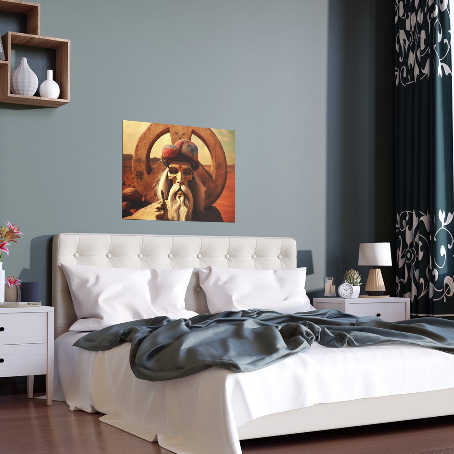 Wise Man In Dessert With Beard And Peace Sign Indoor and Outdoor Silk Posters