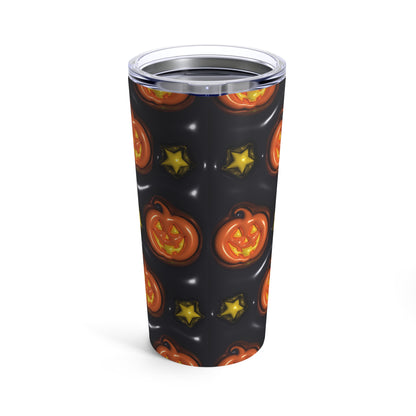 Orange Halloween Pumpkins With Yellow Stars With Black Background 3-D Puffy Halloween by  Mulew Art Tumbler 20oz