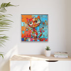 "Whimsical Mosaic Cat", Framed Mosaic Cat Art Print — Colorful Modern Wall Canvas