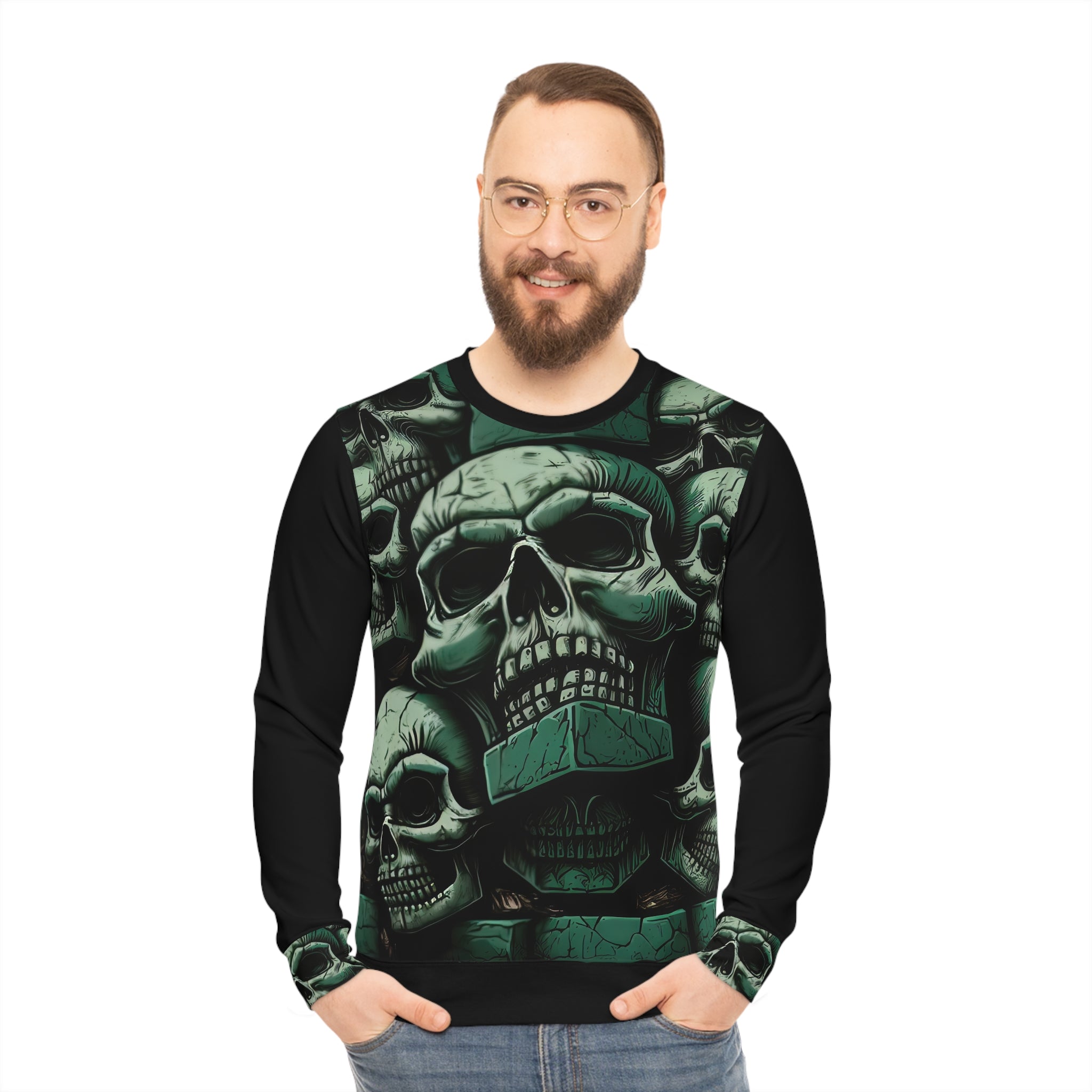 Metallic Chrome Skulls and classic Designed Background Style 12 Lightweight Sweatshirt (AOP)
