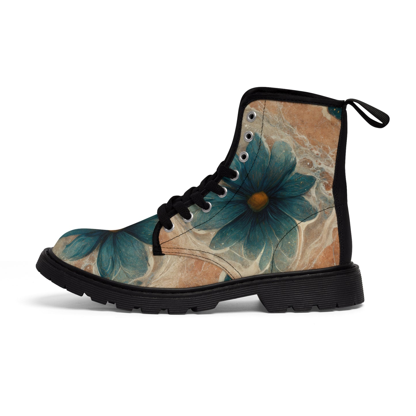 Bold And Beautiful White, Grey And Blue Floral Style 2 Men's Canvas Boots