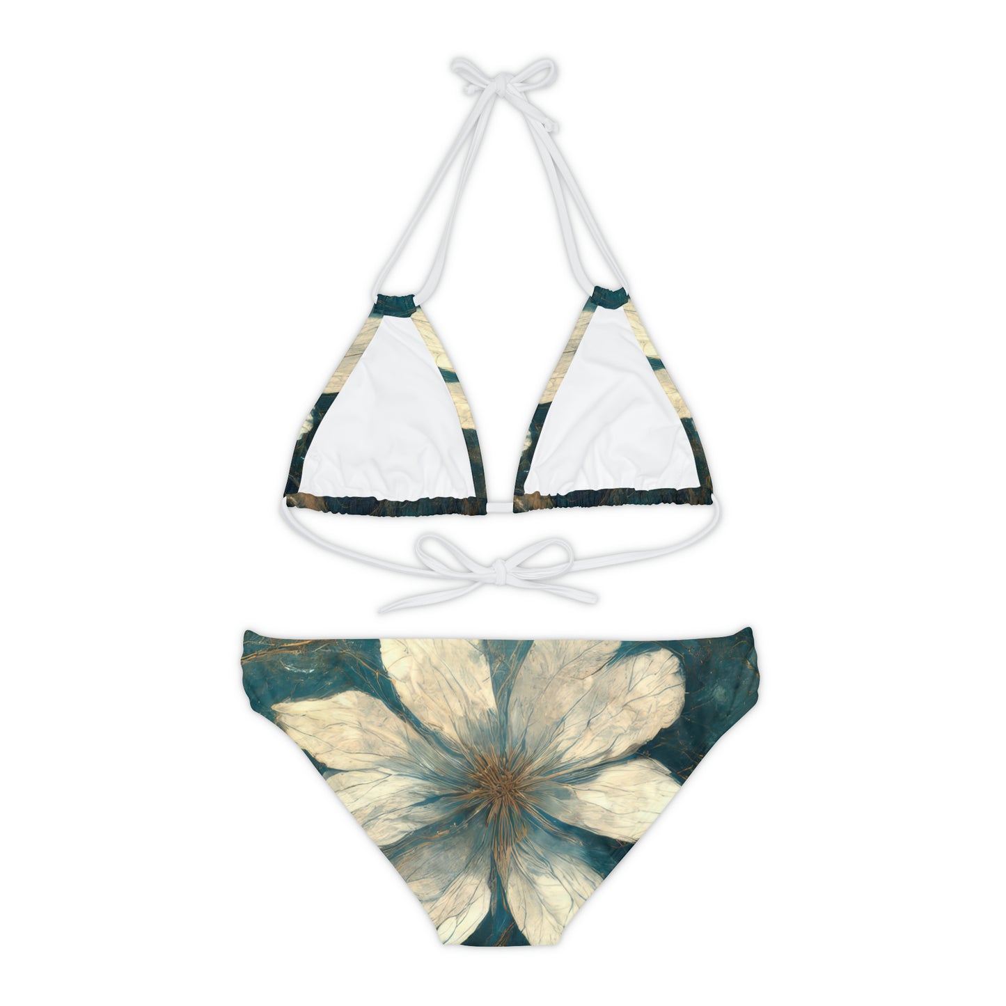 Bold And Beautiful White, Grey And Blue Floral Style 1 Strappy Bikini Set (AOP)