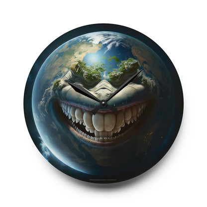 Toothy Sarcastic Looking Earth Smiling Wall Clock